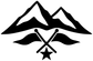 Vinyl decal close-up: black-and-white mountains with crossed flags and star