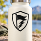 Vinyl decal: black shield with flag and lightning bolt design