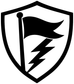 Vinyl decal shield close-up with black flag tip and lightning bolt