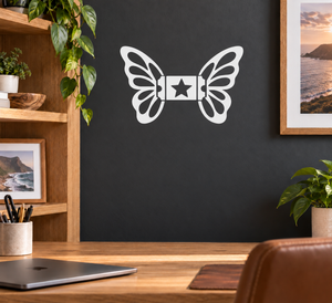 Butterfly spirit vinyl decal with black wings, white highlights, center star