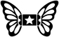 Butterfly spirit vinyl decal close-up, black outline, white feather shapes, center star
