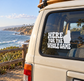 Vinyl decal with 'HERE FOR THE WHOLE GAME' text and black hand silhouette on car window