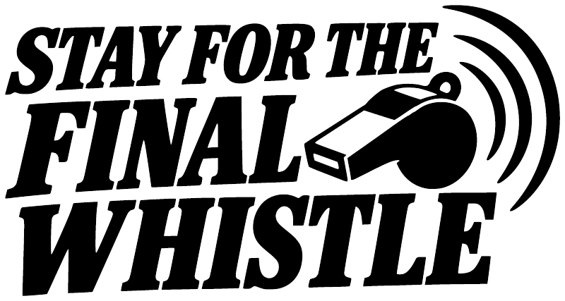 Black “Stay for the Final Whistle” vinyl decal with megaphone and sound lines
