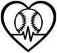 Baseball heart vinyl decal graphic, white heart outline with two baseballs and heartbeat line