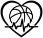 Basketball heartbeat vinyl decal graphic: black heart outline with basketball and heartbeat line