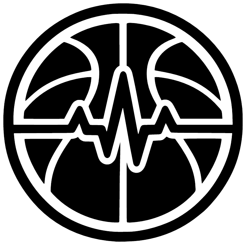 Circular basketball rhythm vinyl decal close-up with heartbeat line and basketball icon