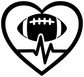 Vinyl decal heart icon with football and heartbeat line, bold black-and-white design