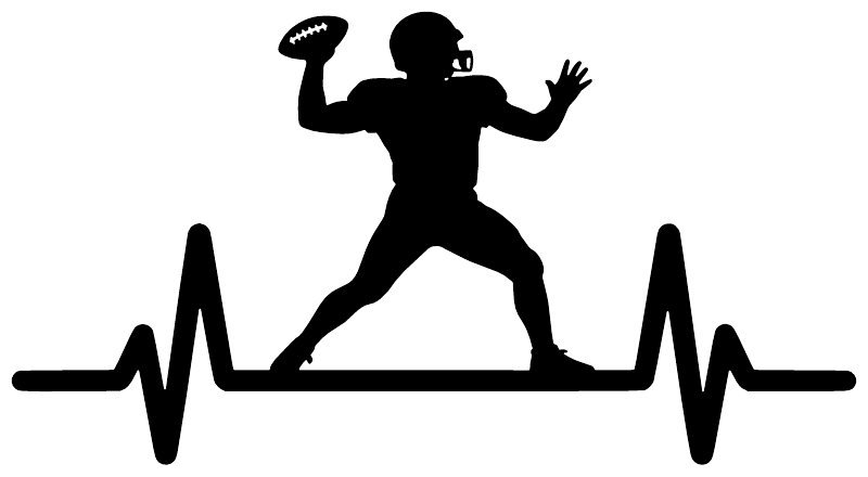 Football athlete pulse vinyl decal, black player silhouette with heartbeat line