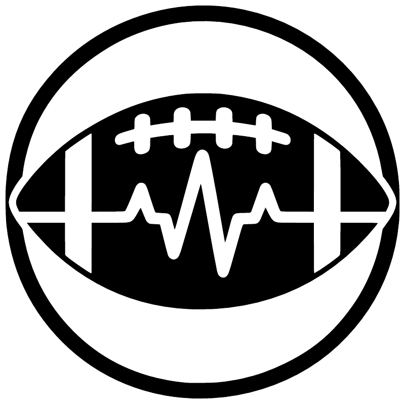 Black-and-white football rhythm badge vinyl decal with heartbeat line inside a football