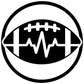 Black-and-white football rhythm badge vinyl decal with heartbeat line inside a football