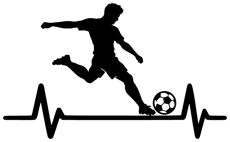 Soccer athlete pulse vinyl decal graphic: black runner silhouette kicking soccer ball.