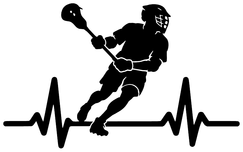 Lacrosse athlete pulse vinyl decal, black silhouette lacrosse player with heartbeat line