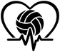 Heart-shaped vinyl volleyball decal with black volleyball and white outline heartbeat line