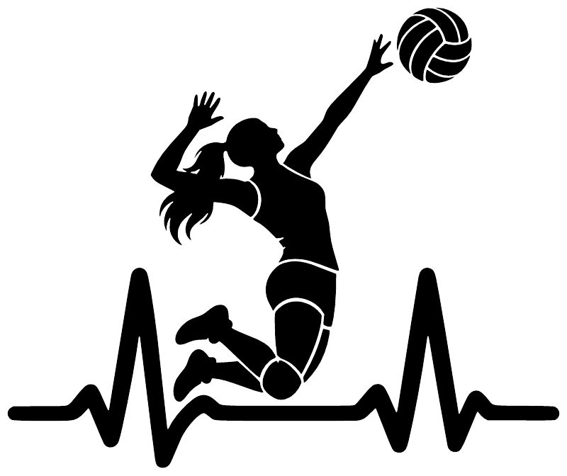 Volleyball athlete pulse vinyl decal with black volleyball player silhouette and heartbeat line