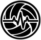 Volleyball rhythm badge vinyl decal, black circle with white logo and heartbeat waveform
