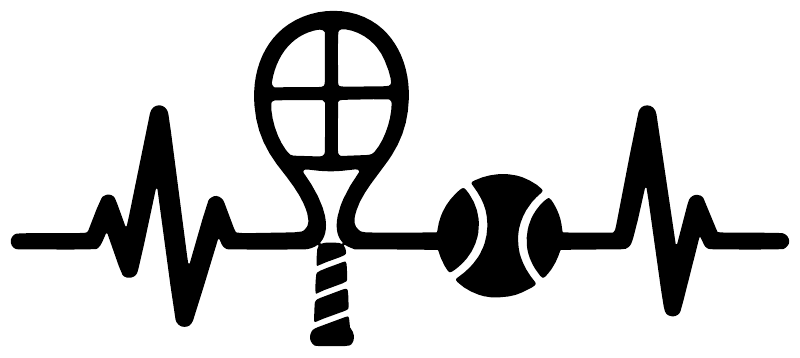 Vinyl sports heartbeat decal graphic with whistle, racket, and ball icons in black