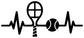 Vinyl sports heartbeat decal graphic with whistle, racket, and ball icons in black