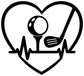 Black heart vinyl decal icon with golf ball, club, and heartbeat line