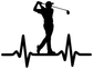 Black golfer silhouette vinyl decal with golf club and heartbeat line