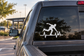 Bowling athlete pulse vinyl decal on car window, white silhouette with heartbeat line