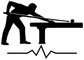 Vinyl billiards athlete pulse decal, black and white pool player silhouette with heartbeat line