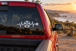 Darts pulse line vinyl decal on car rear window with ECG heart and dartboard icon
