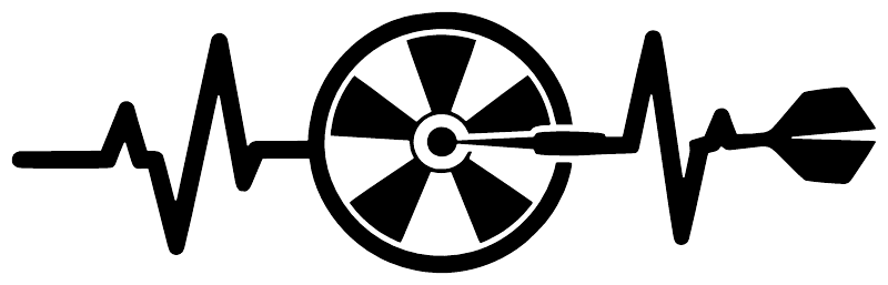 Darts pulse line vinyl decal design: ECG line with wheel and dart icons