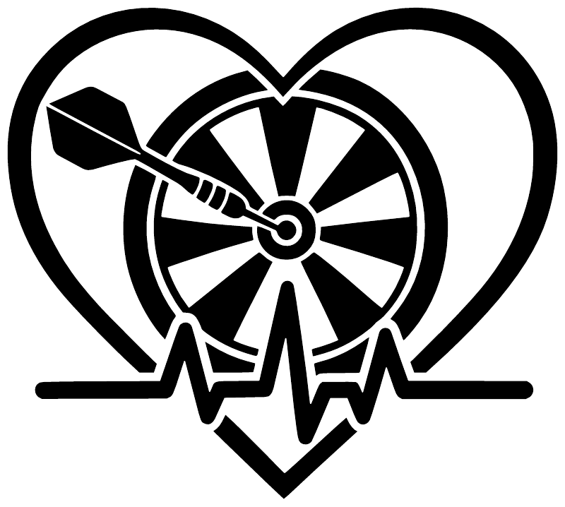 Close-up heart vinyl decal with dartboard, dart, and heartbeat line