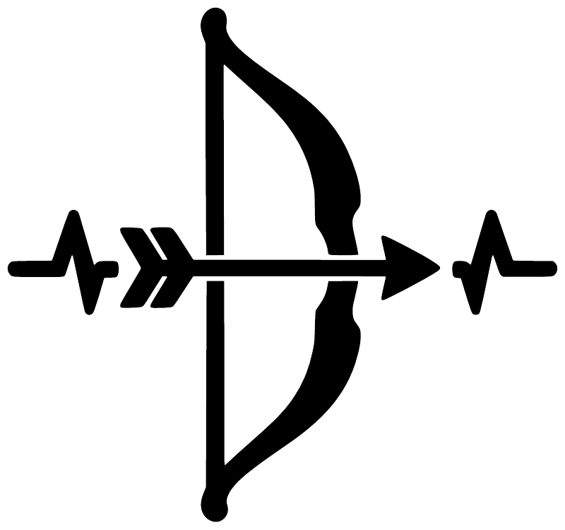Archery pulse line vinyl decal icon with black bow and pulse arrow