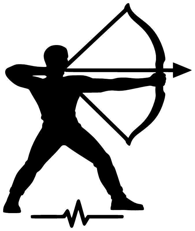 Archery athlete pulse vinyl decal, black archer silhouette with bow and heartbeat line