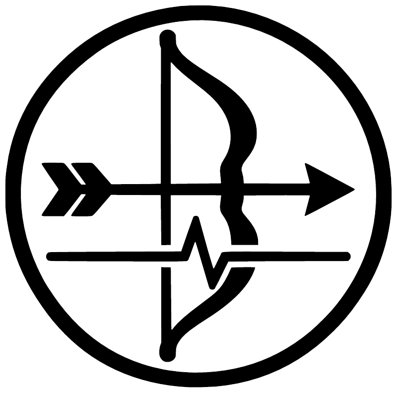 Archery rhythm badge vinyl decal icon: black circular target with arrows on white