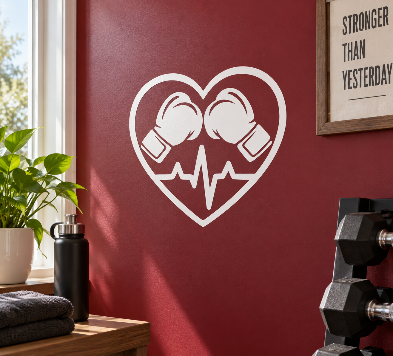 Boxing heart beat vinyl decal with boxing gloves and heartbeat line in white