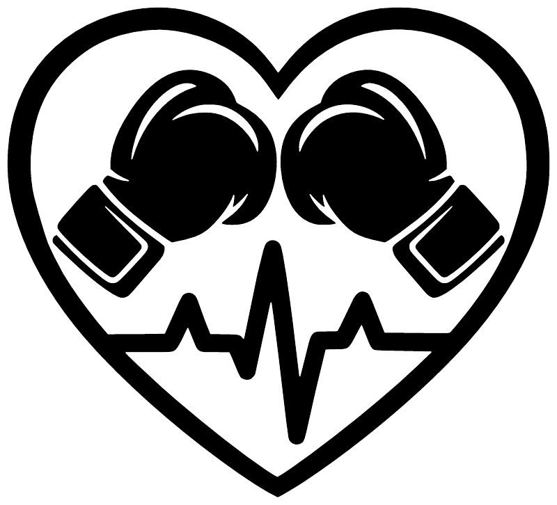 Boxing heart beat vinyl decal close-up with gloves and heartbeat line, black and white