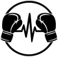 Boxing rhythm badge vinyl decal: black circle with boxing gloves and heartbeat line