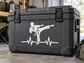 Martial arts pulse vinyl decal with fighter silhouette kicking and heartbeat line on dark case