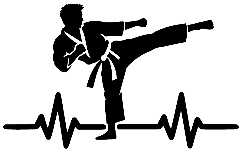 Martial arts pulse vinyl decal silhouette of fighter kicking with heartbeat line