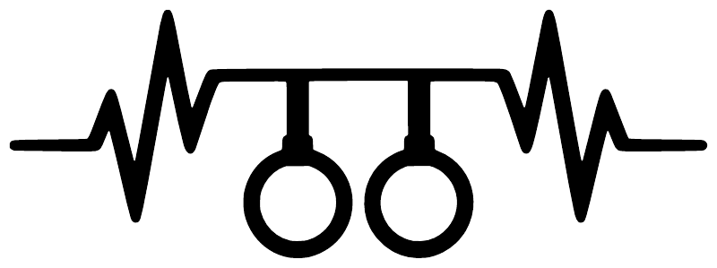 Vinyl pulse line decal with waveform and goggles-like icon, black on white