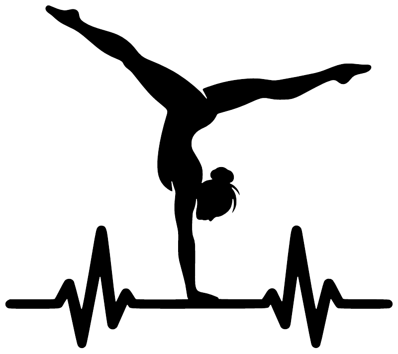 Gymnastics pulse vinyl decal silhouette of gymnast on balance beam with heartbeat line