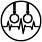 Gymnastics rhythm badge vinyl decal closeup, white circle with black outlined icon and pulse line.
