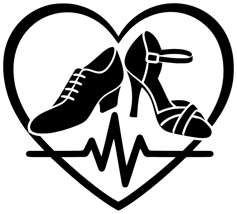 Heart-shaped vinyl decal with black dancing shoe, high heel, and heartbeat line