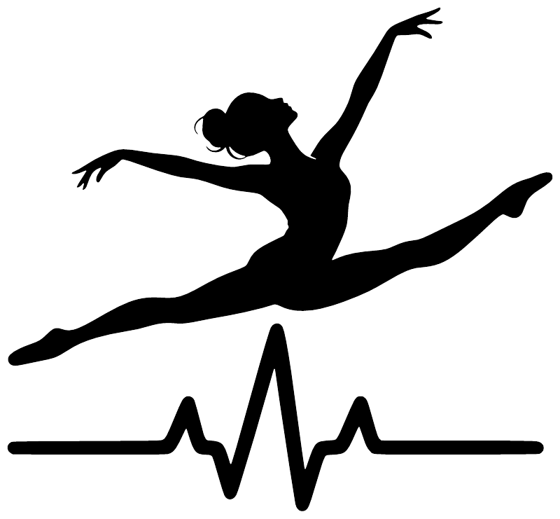 Black dancer silhouette vinyl decal with heartbeat pulse line