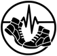 Close-up circular vinyl decal showing boxing gloves and heartbeat rhythm line