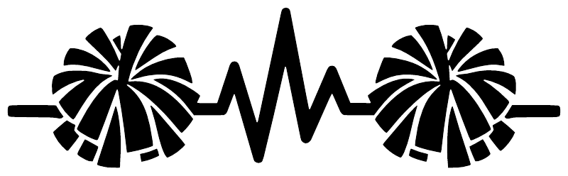 Cheer pulse line vinyl decal graphic: heartbeat wave with two pom-poms