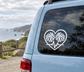 Heart ECG vinyl decal with two white cheer pom-poms on car window