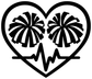 Black-and-white heart ECG vinyl decal with two cheer pom-poms