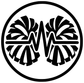Close-up circular cheer rhythm badge vinyl decal, black bow graphic on white background