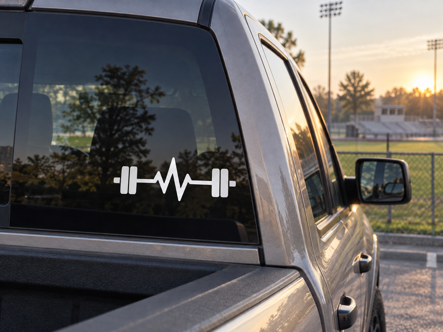 Vinyl pulse line decal with dumbbell ends on car window
