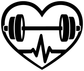 Black and white vinyl heart decal with barbell weights and ECG heartbeat line