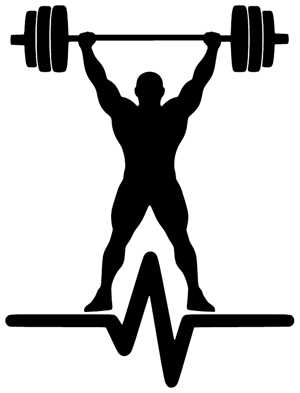 Black weightlifter pulse vinyl decal silhouette with heart-rate line