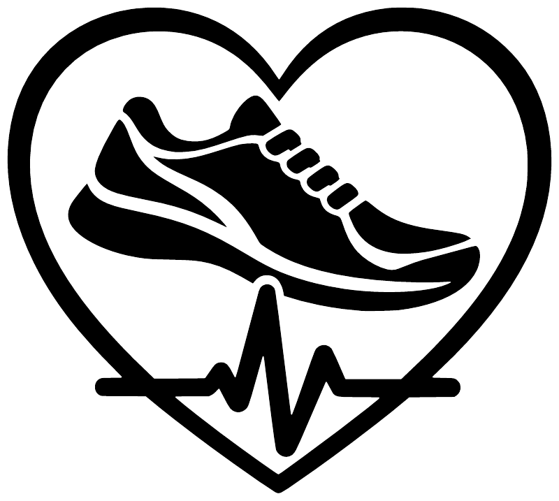 Running shoe heart vinyl decal with black heartbeat line across the bottom